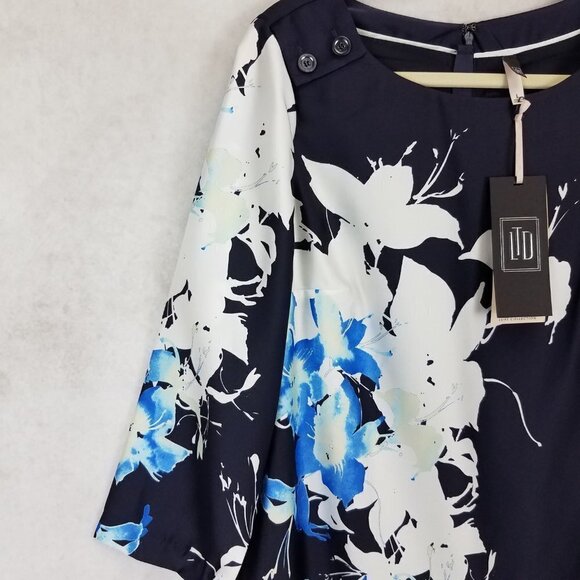 NEW The Limited Luxe Collection L Floral Shift Dress 3/4 Sleeve in Navy Blue - Picture 3 of 13